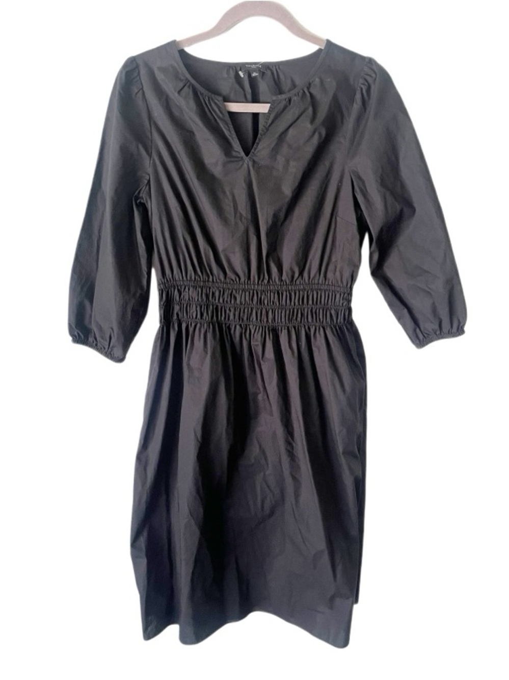 Talbots Black 100% Cotton Poplin Smocked Midi Dress Size 6P Petite Minimalist